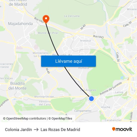 Colonia Jardín to Las Rozas De Madrid map