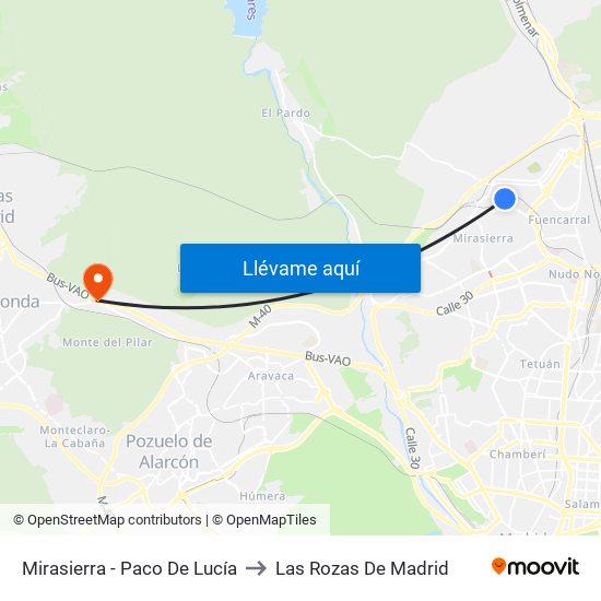 Mirasierra - Paco De Lucía to Las Rozas De Madrid map