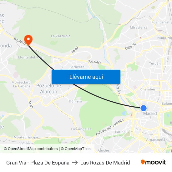 Gran Vía - Plaza De España to Las Rozas De Madrid map