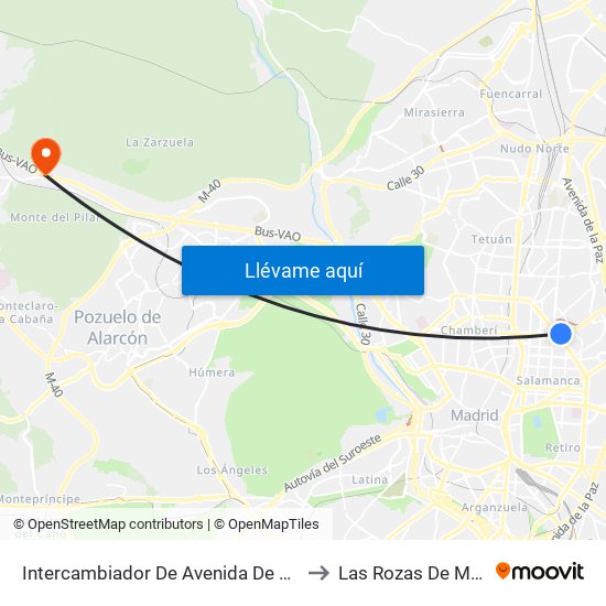 Intercambiador De Avenida De América to Las Rozas De Madrid map