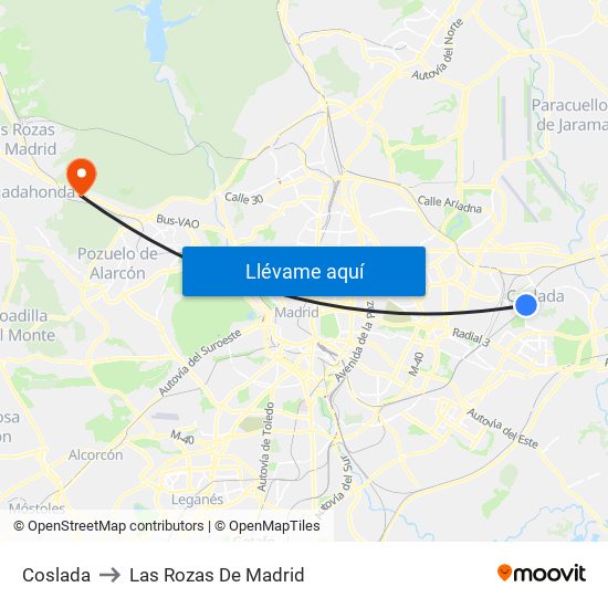 Coslada to Las Rozas De Madrid map