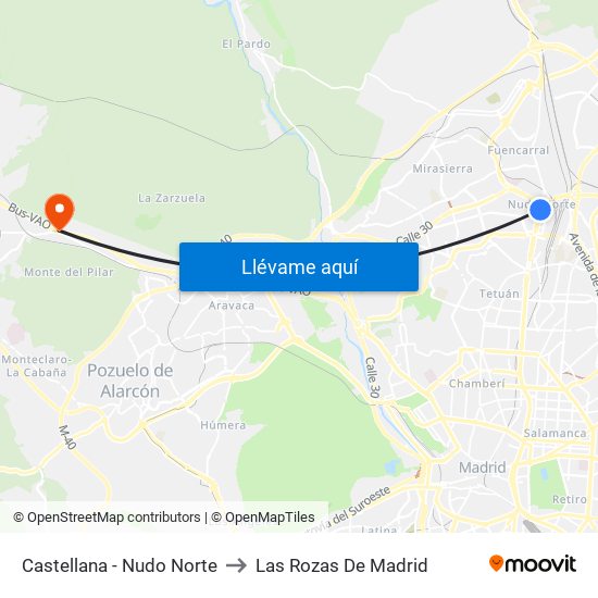 Castellana - Nudo Norte to Las Rozas De Madrid map