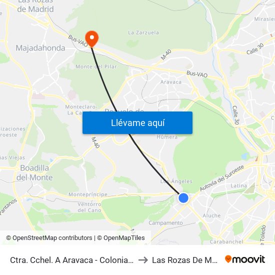 Ctra. Cchel. A Aravaca - Colonia Jardín to Las Rozas De Madrid map