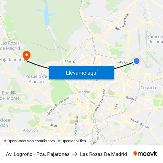 Av. Logroño - Pza. Pajarones to Las Rozas De Madrid map