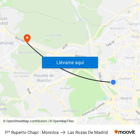 P.º Ruperto Chapí - Moncloa to Las Rozas De Madrid map