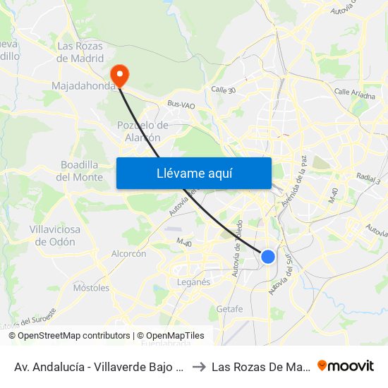 Av. Andalucía - Villaverde Bajo Cruce to Las Rozas De Madrid map