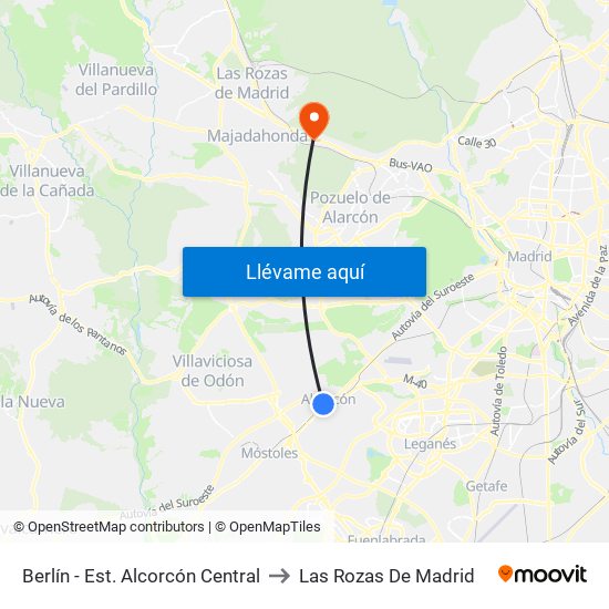 Berlín - Est. Alcorcón Central to Las Rozas De Madrid map