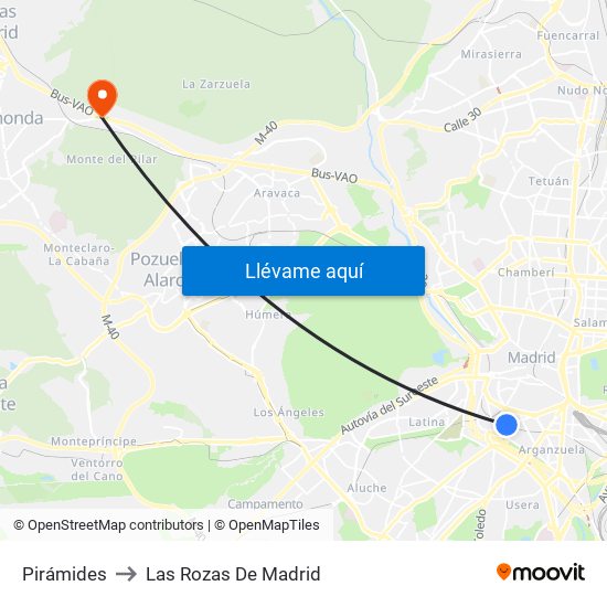 Pirámides to Las Rozas De Madrid map