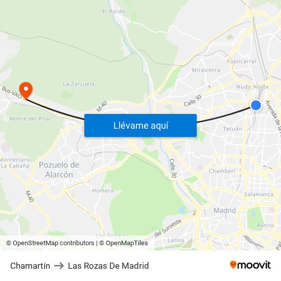 Chamartín to Las Rozas De Madrid map