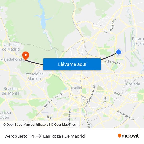 Aeropuerto T4 to Las Rozas De Madrid map