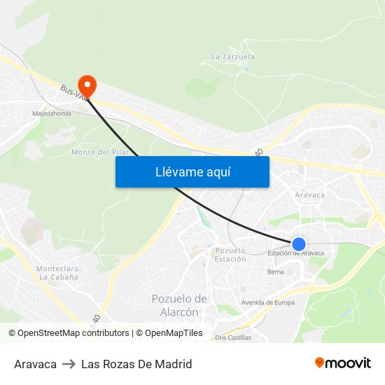Aravaca to Las Rozas De Madrid map