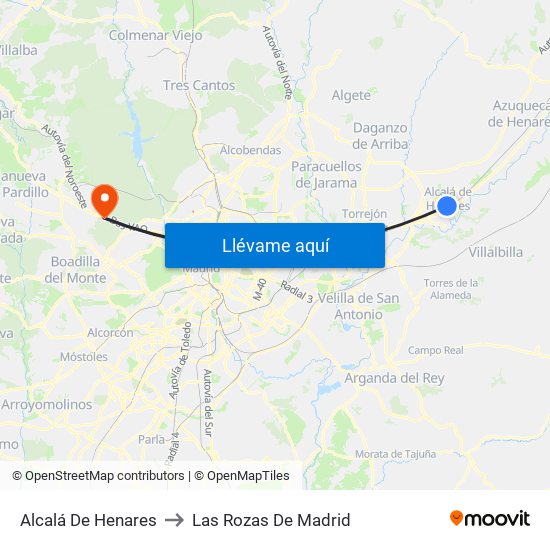 Alcalá De Henares to Las Rozas De Madrid map