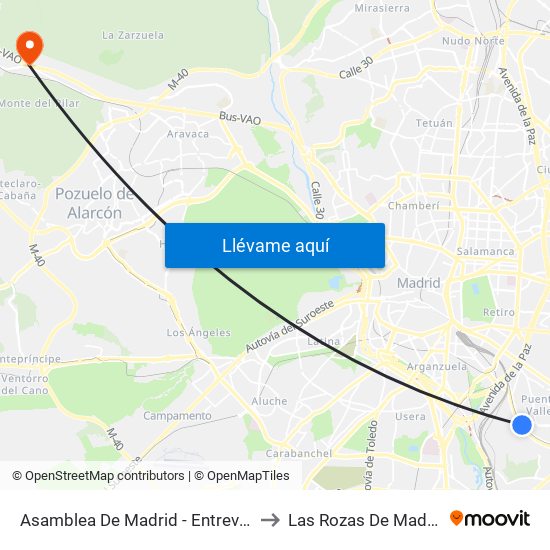 Asamblea De Madrid - Entrevías to Las Rozas De Madrid map