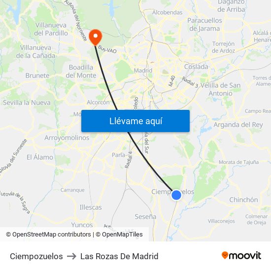 Ciempozuelos to Las Rozas De Madrid map