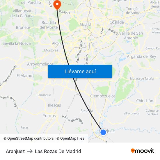 Aranjuez to Las Rozas De Madrid map