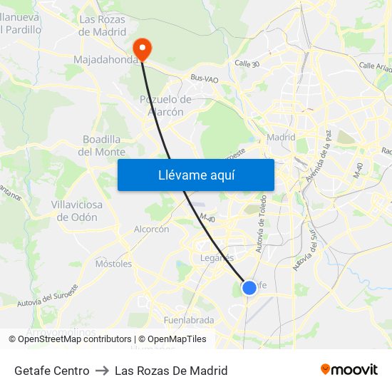 Getafe Centro to Las Rozas De Madrid map