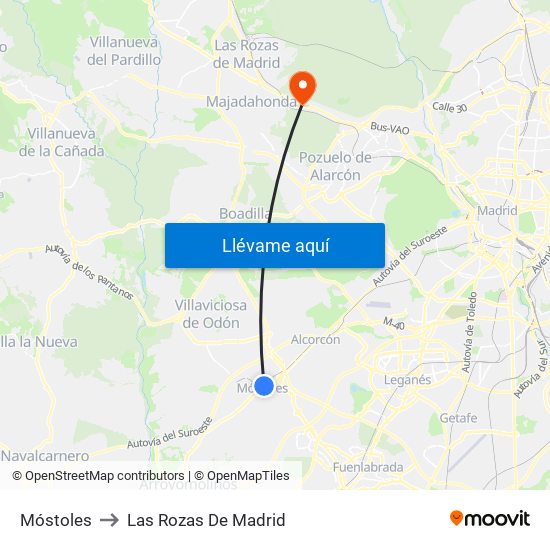 Móstoles to Las Rozas De Madrid map