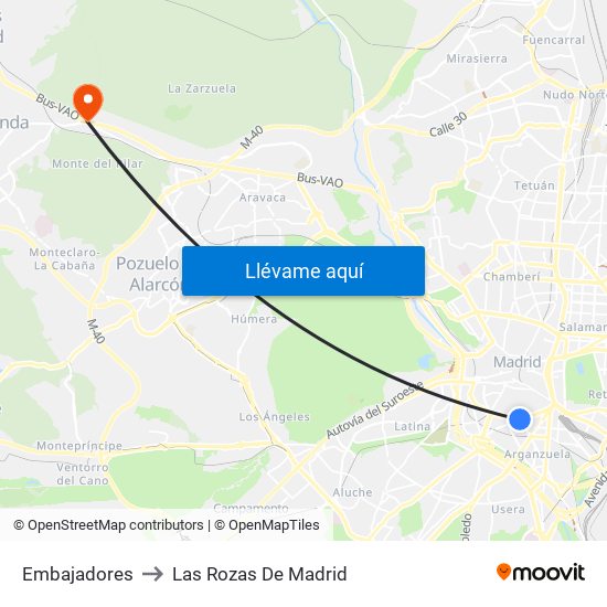 Embajadores to Las Rozas De Madrid map