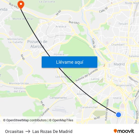 Orcasitas to Las Rozas De Madrid map