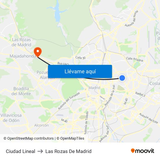 Ciudad Lineal to Las Rozas De Madrid map