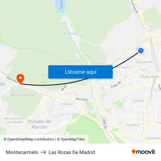 Montecarmelo to Las Rozas De Madrid map