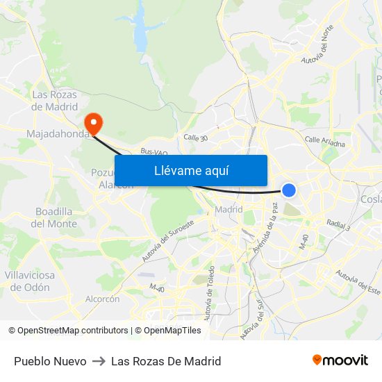 Pueblo Nuevo to Las Rozas De Madrid map
