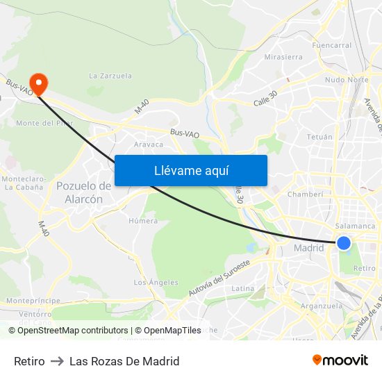 Retiro to Las Rozas De Madrid map