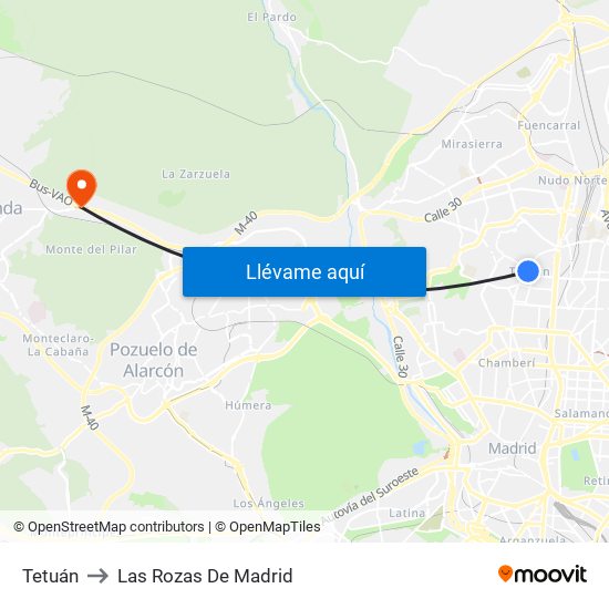 Tetuán to Las Rozas De Madrid map
