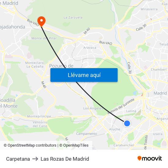 Carpetana to Las Rozas De Madrid map
