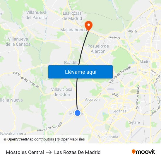Móstoles Central to Las Rozas De Madrid map