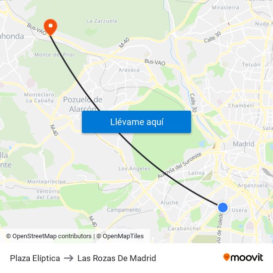 Plaza Elíptica to Las Rozas De Madrid map