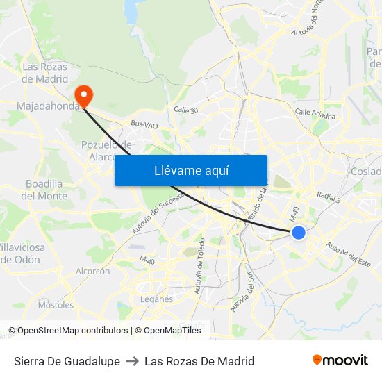 Sierra De Guadalupe to Las Rozas De Madrid map