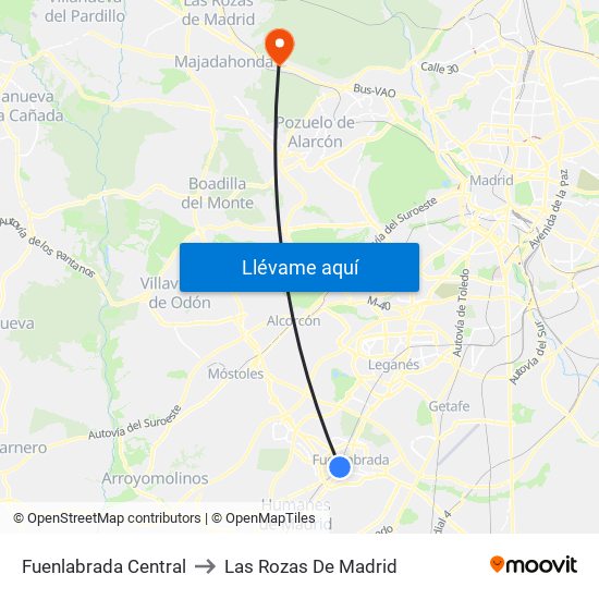 Fuenlabrada Central to Las Rozas De Madrid map