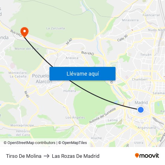 Tirso De Molina to Las Rozas De Madrid map