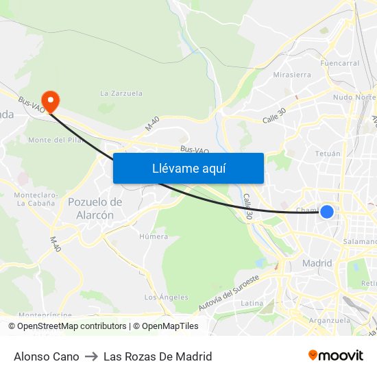 Alonso Cano to Las Rozas De Madrid map