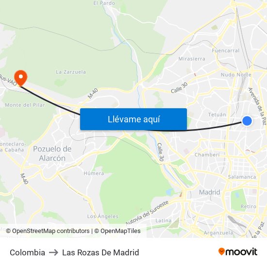 Colombia to Las Rozas De Madrid map