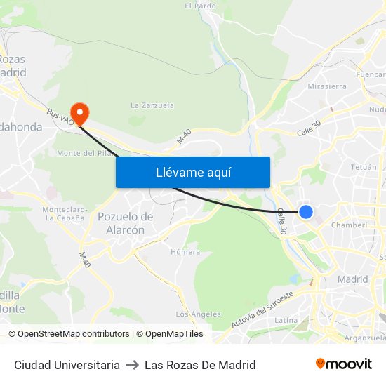 Ciudad Universitaria to Las Rozas De Madrid map