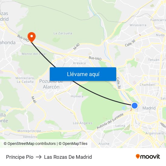 Príncipe Pío to Las Rozas De Madrid map