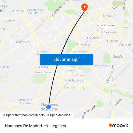Humanes De Madrid to Leganés map