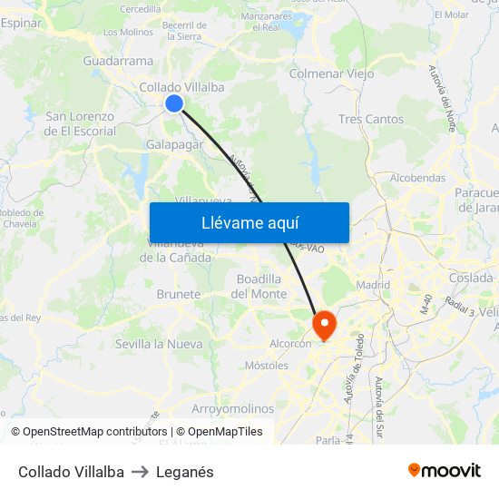 Collado Villalba to Leganés map