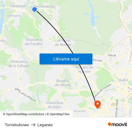 Torrelodones to Leganés map