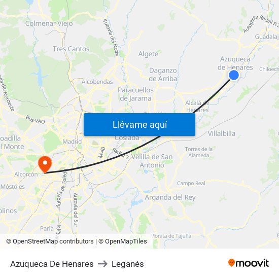 Azuqueca De Henares to Leganés map