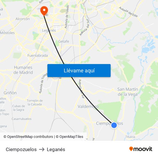 Ciempozuelos to Leganés map
