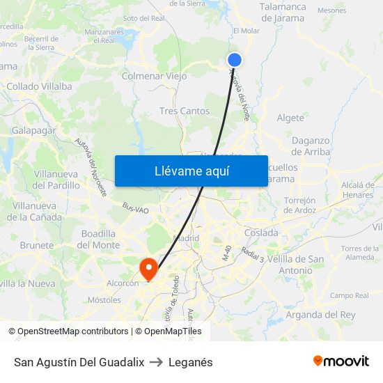 San Agustín Del Guadalix to Leganés map
