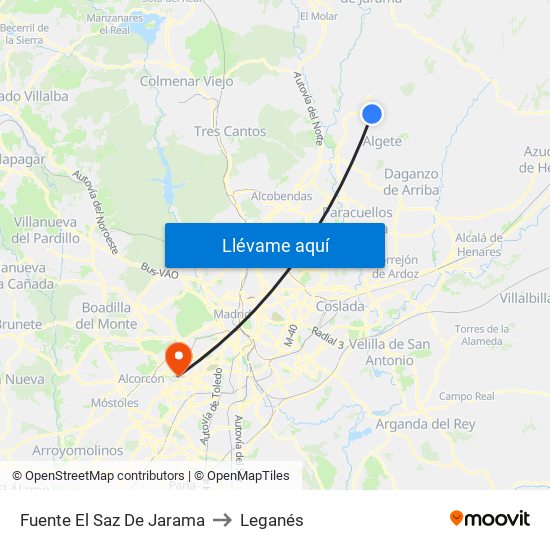 Fuente El Saz De Jarama to Leganés map