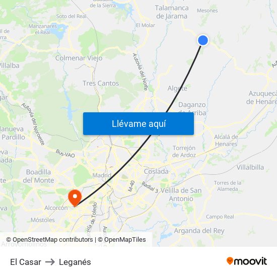 El Casar to Leganés map