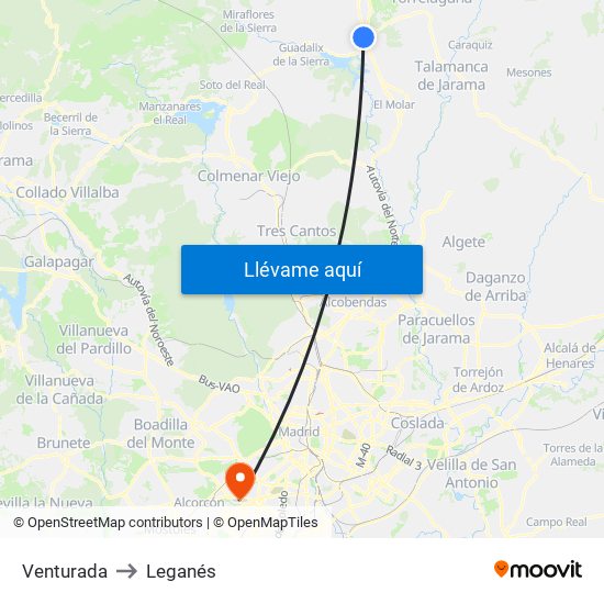 Venturada to Leganés map
