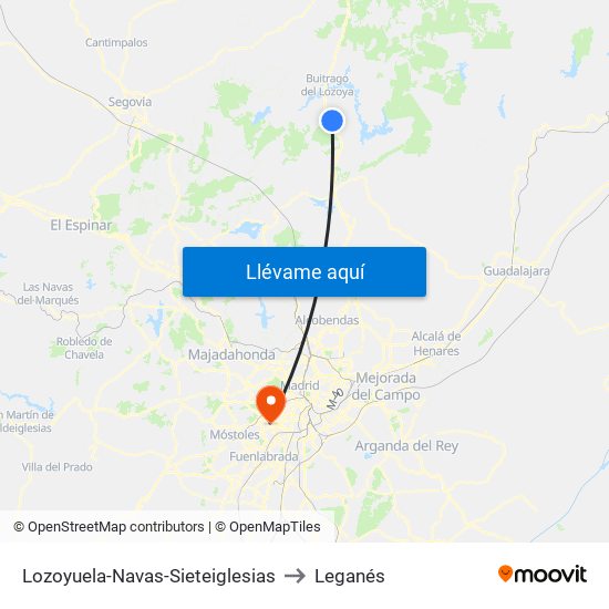 Lozoyuela-Navas-Sieteiglesias to Leganés map