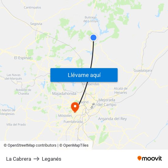 La Cabrera to Leganés map