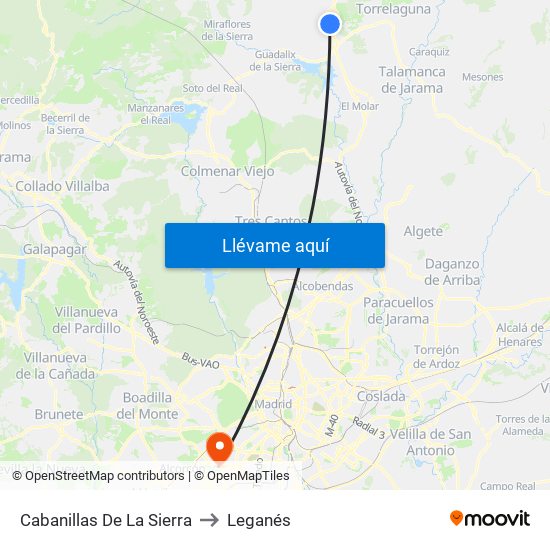 Cabanillas De La Sierra to Leganés map